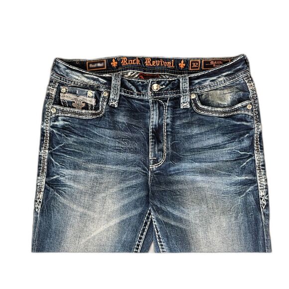 Rock Revival Women's Beet Red Mid-Rise Bootcut Jeans Distressed Denim size 32 - Picture 8 of 11